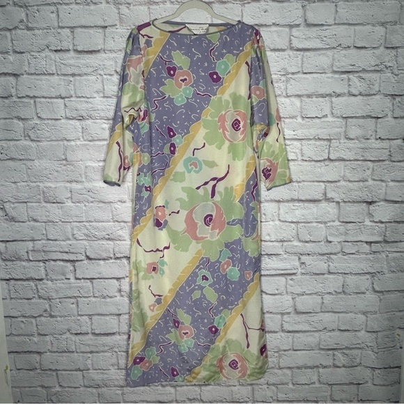 Vintage Oscar De La Renta Satin Pastel Floral Print Maxi Dress - Picture 4 of 13